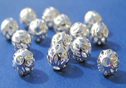  silver plated open worked 6mm round bead (pp25) 