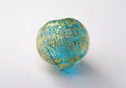  venetian murano aqua glass over 24k gold 10mm round bead *** QUANTITY IN STOCK =26 *** 