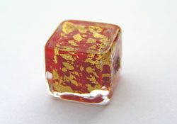  venetian murano opaque red glass under 24k gold foil 10mm cube bead *** QUANTITY IN STOCK =5 *** 