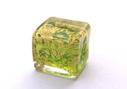  venetian murano peridot glass over 24k gold foil 10mm cube bead  *** QUANTITY IN STOCK =11 *** 
