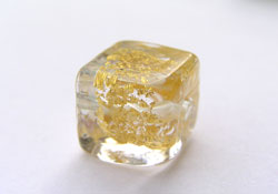  venetian murano clear glass over 24k gold foil 10mm cube bead *** QUANTITY IN STOCK =14 *** 