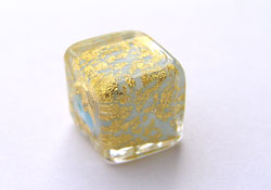  venetian murano opaque pale blue glass under 24k gold foil 10mm cube bead *** QUANTITY IN STOCK =27 *** 
