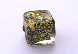  venetian murano jet black glass over 24k gold foil 10mm cube bead *** QUANTITY IN STOCK =12 *** 