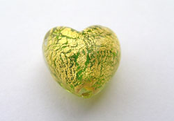  venetian murano peridot glass over 24k gold 13mm heart bead *** QUANTITY IN STOCK =17 *** 