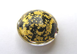  venetian murano jet black glass over 24k gold 14mm x 10mm puffed lentil ca'd'oro bead *** QUANTITY IN STOCK =36 *** 