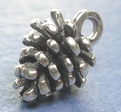  sterling silver 13.5mm x 9mm chunky fir cone charm, solid silver not hollow 