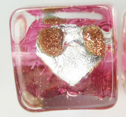  venetian murano clear glass over rich pink glass and 24k gold foil 10mm cube bead  *** QUANTITY IN STOCK =1 *** 