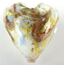  venetian murano marbled pale blue and ivory glass with 24k gold and aventurina 22mm heart bead *** QUANTITY IN STOCK = 22 *** 