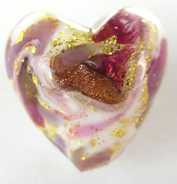  venetian murano marbled violet and ivory glass with 24k gold and aventurina 13mm heart bead *** QUANTITY IN STOCK = 6 *** 