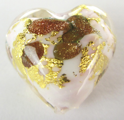  venetian murano marbled pale pink and ivory glass with 24k gold and aventurina 13mm heart bead *** QUANTITY IN STOCK = 13 *** 