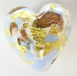  venetian murano marbled pale blue and ivory glass with 24k gold and aventurina 13mm heart bead *** QUANTITY IN STOCK = 9 *** 