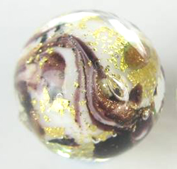  venetian murano marbled chocolate and ivory glass with 24k gold and aventurina 12mm round bead  *** QUANTITY IN STOCK =9 *** 