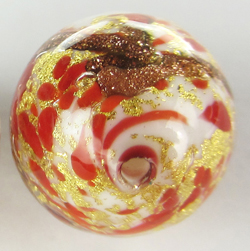  venetian murano marbled red and ivory glass with 24k gold and aventurina 12mm round bead *** QUANTITY IN STOCK = 10 *** 