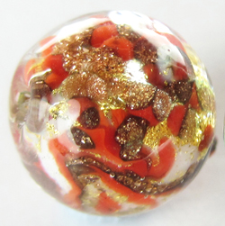  venetian murano marbled red and ivory glass with 24k gold and aventurina 8mm round bead *** QUANTITY IN STOCK =5 *** 