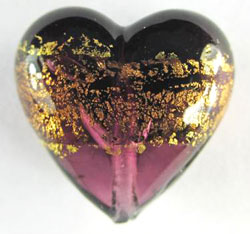  venetian murano amethyst glass over 24k gold foil 19mm x 18mm x 12mm heart bead *** QUANTITY IN STOCK =9 *** 