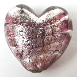  venetian murano amethyst glass over sterling silver foil 19mm x 18mm x 12mm heart bead *** QUANTITY IN STOCK =7 *** 
