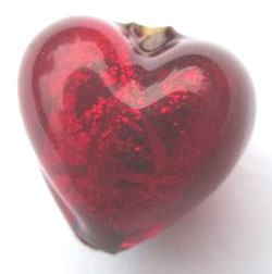 venetian murano ruby glass over 24k gold foil 8mm x 8mm x 6mm heart bead *** QUANTITY IN STOCK =1 ***