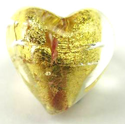  venetian murano clear glass over 24k gold foil 10mm heart bead *** QUANTITY IN STOCK =20 *** 