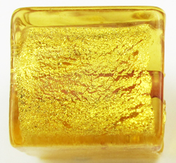  venetian murano topaz glass over 24k gold foil 10mm cube bead *** QUANTITY IN STOCK =7 *** 