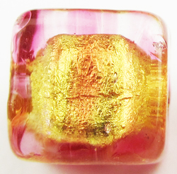  venetian murano rubino glass over 24k gold foil 10mm cube bead *** QUANTITY IN STOCK =7 *** 