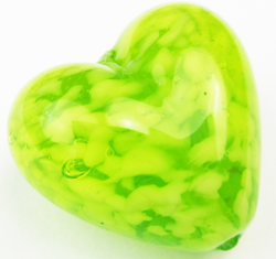  venetian murano lime green glass over white clouds 19mm x 18mm x 10mm heart bead *** QUANTITY IN STOCK =13 *** 