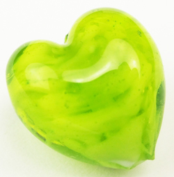  venetian murano lime green glass over white clouds 13mm x 12mm x 9mm heart bead *** QUANTITY IN STOCK =15 *** 