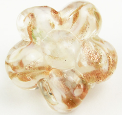  venetian murano clear over white glass with aventurina 15mm flower bead *** QUANTITY IN STOCK =20 *** 