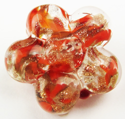  venetian murano clear over red glass with aventurina 15mm flower bead *** QUANTITY IN STOCK =4 *** 