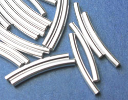  sterling silver 15mm x 1.5mm curved tube bead, 1.2mm ID 