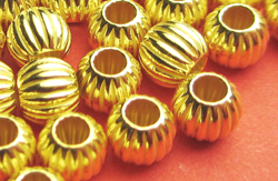 <4.3g/100> vermeil 3mm corrugated round bead, 1.5mm hole, 1 micron plating for increased durability [vermeil is gold plated sterling silver] 