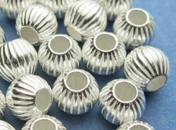  <25.95g/100> sterling silver 6mm corrugated round bead, 2.4mm hole 