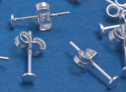 --CLEARANCE-- pair(s) sterling silver cabochon flat pad ear posts and studs - pad is 2.6mm diameter, post is 11mm - butterflies included - both post and butterflies stamped 925