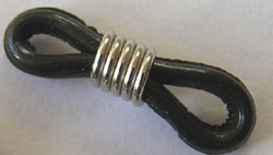  reading glasses - retainers - black acrylic loops, total length 19mm, with silver plated wire coiled in the centre 