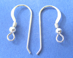  pair sterling silver coil and ball, stamped 925, earwires -  18mm shank, 2.5mm ball, wire diameter 0.7mm 