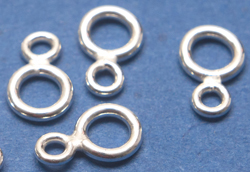  sterling silver 8mm x 4.5mm 2-ring connector, large ring 2.7mm ID, small ring 1.4mm ID 