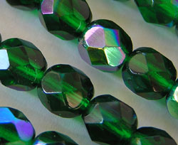  string of czech emerald ab 6mm firepolished faceted round glass bead - approx 68 beads per string 