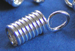  sterling silver, stamped 925, 12mm x 4mm wound cord end, internal diameter of spring 2.5mm, internal diameter of ring at top 3mm - sold singly 