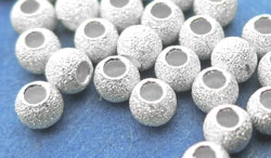  silver plated 4mm stardust round bead, 1mm hole 