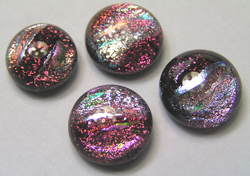  --CLEARANCE-- dichroic glass 11mm + diameter x 6mm puffed round cabochon - silver/reds/deep pinks 