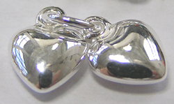  two sterling silver 9mm x 6mm puffed heart charms on a 5mm closed jump ring 