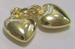  two vermeil 9mm x 6mm puffed heart charms on a 5mm closed jump ring [vermeil is gold plated sterling silver] 