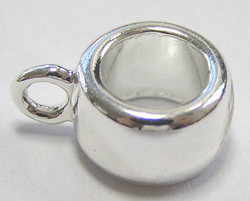  silver plated bail, slides over most screw-ended charm bead bracelets - allows addition of drops - tube is 6.5mm wide, 10mm diameter, hole is approx 6.6mm, attached ring approx 2.7mm internal diameter 