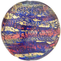  venetian murano cobalt blue glass with rubino accents and lashings of 24k gold 30mm x 30mm x 12mm puffed disc bead *** QUANTITY IN STOCK =11 *** 