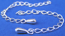 sterling silver 60mm extension chains, curb chain, complete with small open jump ring and drop charm (chain links are external diameter 4mm long x 3.mm high) 
