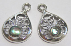  sterling silver with paua shell 15.8mm x 10mm stamped 925 drop pendant / earring drop - sold singly 