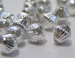  silver plated 5mm fluted/corrugated bicone bead (pp100) 