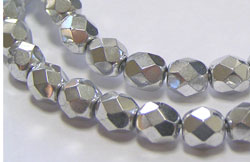  czech metalllic silver 6mm firepolished faceted round glass bead (67ps) 