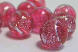  venetian murano hot pink glass with silver dichroic 10mm HALF DRILLED ONE HOLE round bead - hole only goes half way thru bead - perfect earings/pendants etc *** QUANTITY IN STOCK =13 *** 