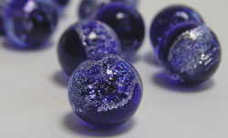  venetian murano cobalt blue glass with silver dichroic 10mm HALF DRILLED ONE HOLE round bead - hole only goes half way thru bead - perfect earings/pendants etc *** QUANTITY IN STOCK =40 *** 