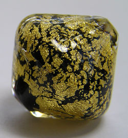  venetian murano clear glass over jet black glass smothered in 24k gold leaf 18mm bicone bead *** QUANTITY IN STOCK =10 *** 